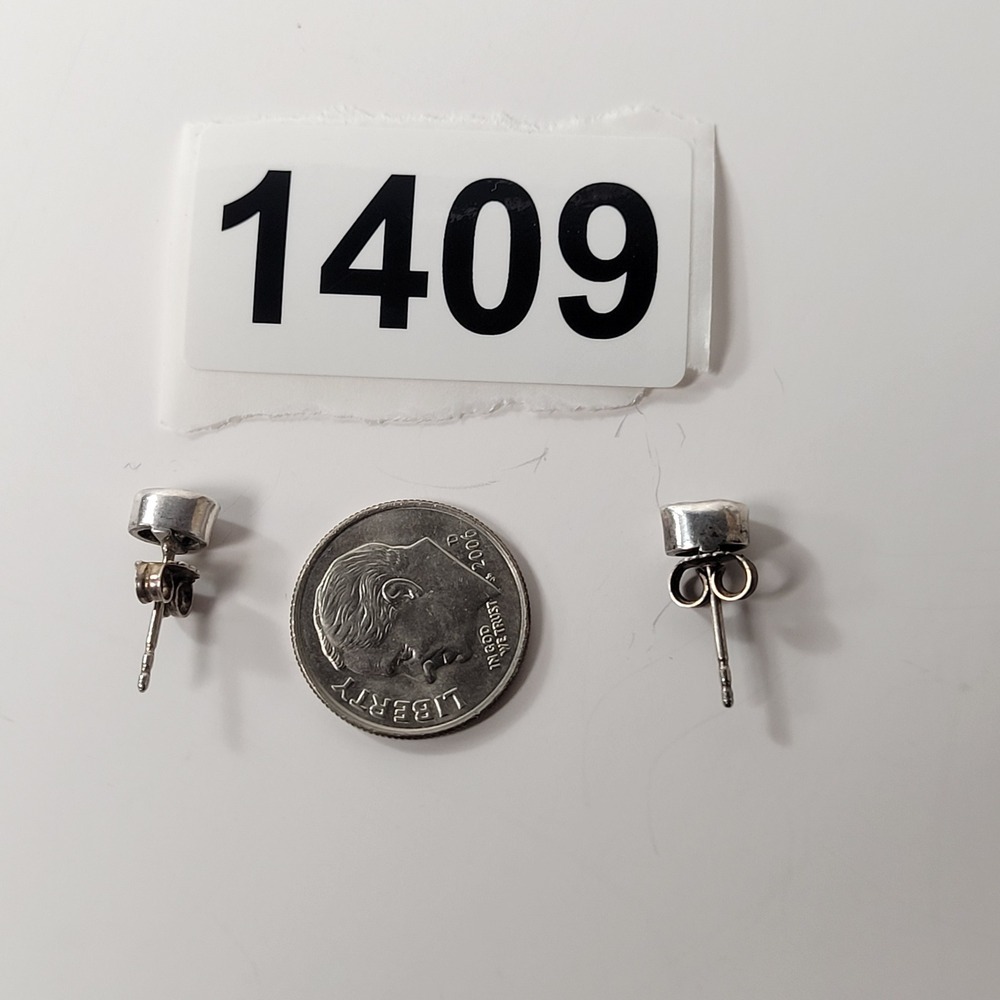 Sterling‎ Silver Clear Glass Bezel Stud Earrings Round Minimalist - Picture 9 of 10
